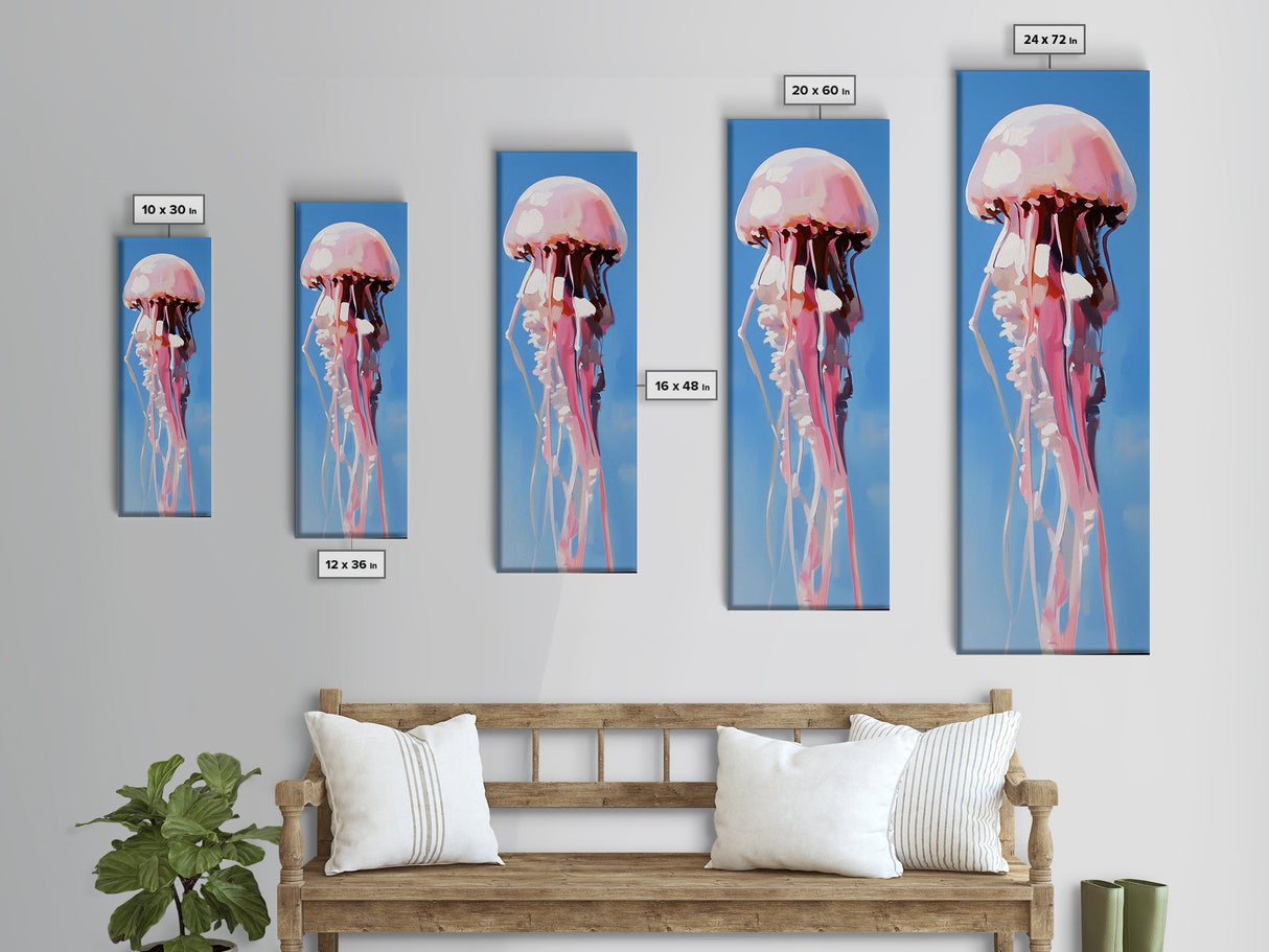 Jellyfish Painting, Ocean Life Wall Art, Coastal Minimalist Decor, Beach House Artwork, Nautical Blue, Framed Canvas Print