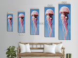 Jellyfish Painting, Ocean Life Wall Art, Coastal Minimalist Decor, Beach House Artwork, Nautical Blue, Framed Canvas Print