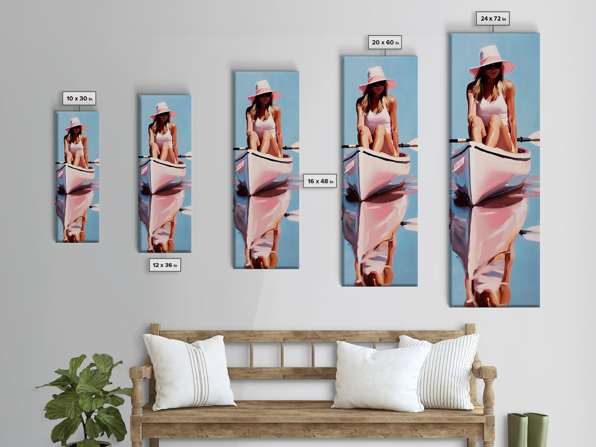 Woman in Kayak, Summer Adventure Art, Coastal Minimalist Painting, Ocean Escape Decor, Outdoor Lover Gift, Framed Canvas Print