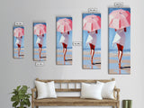 Woman with Umbrella, Summer Vibes, Framed Canvas Print, Coastal Minimalist, Soft Pastel Art, Relaxing Wall Art, Living Room Decor