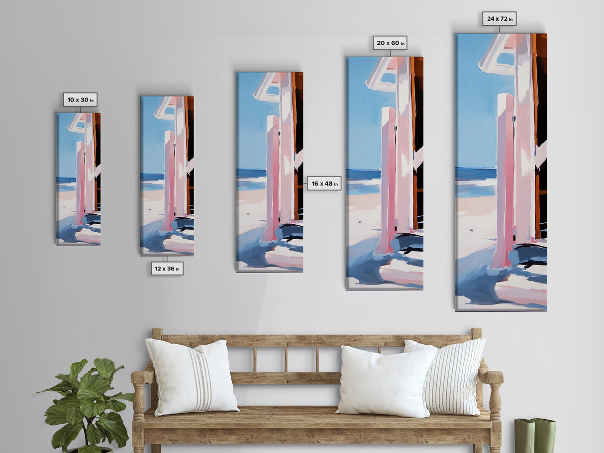 Beach Hut, Coastal Art, Ocean Wall Art, Seaside Retreat, Nautical Painting, Minimalist Beach Decor, Framed Canvas Print