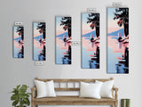 Lakeside Serenity, Moody Nature, Framed Canvas Print, Contemporary Wall Art, Blue and Pink Painting, Living Room Wall Art