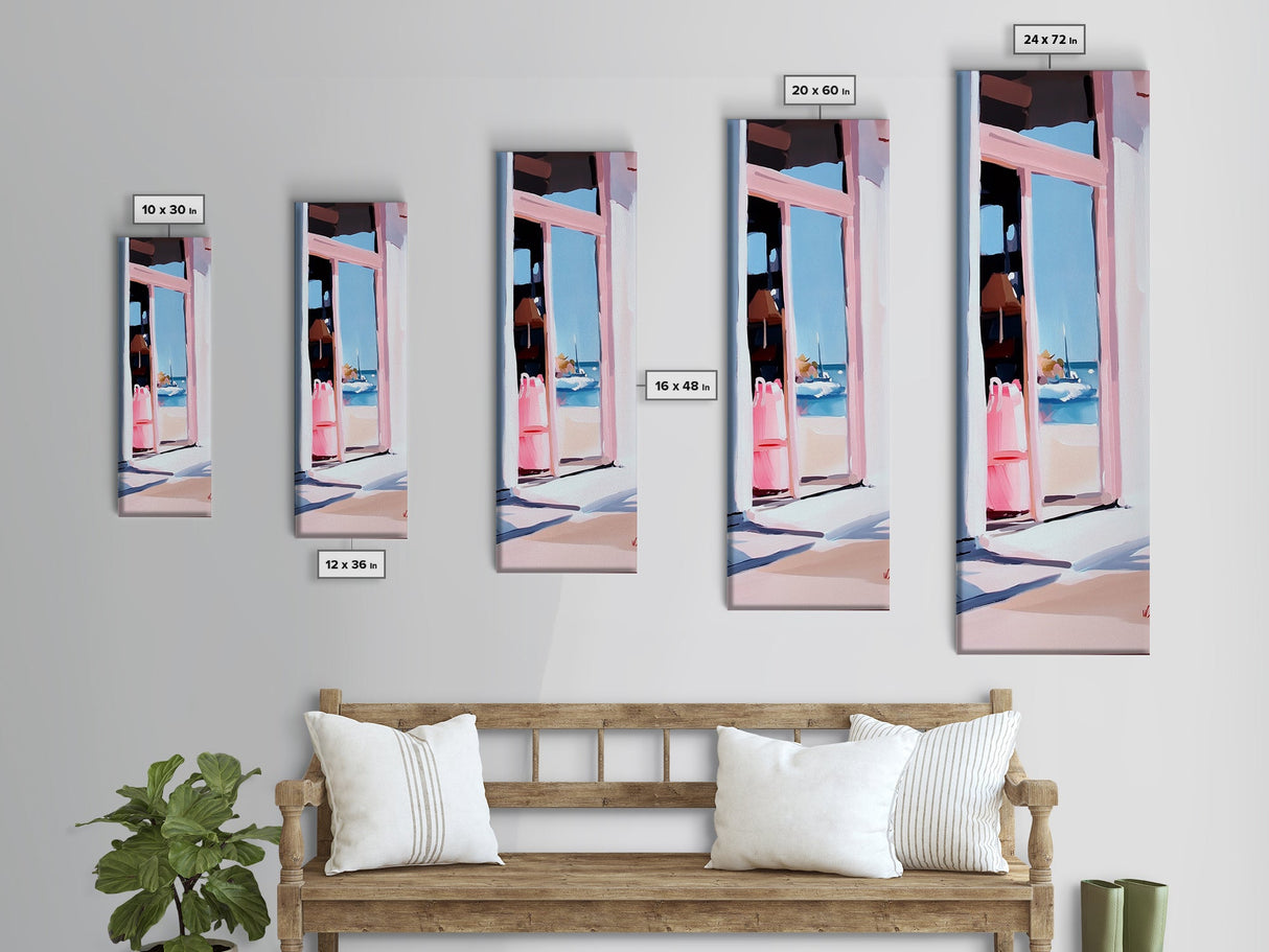 Ocean View, Beach Window, Coastal Reflection, Framed Canvas Print, Dreamy Seaside Scene, Living Room Wall Art, Minimalist Beach House