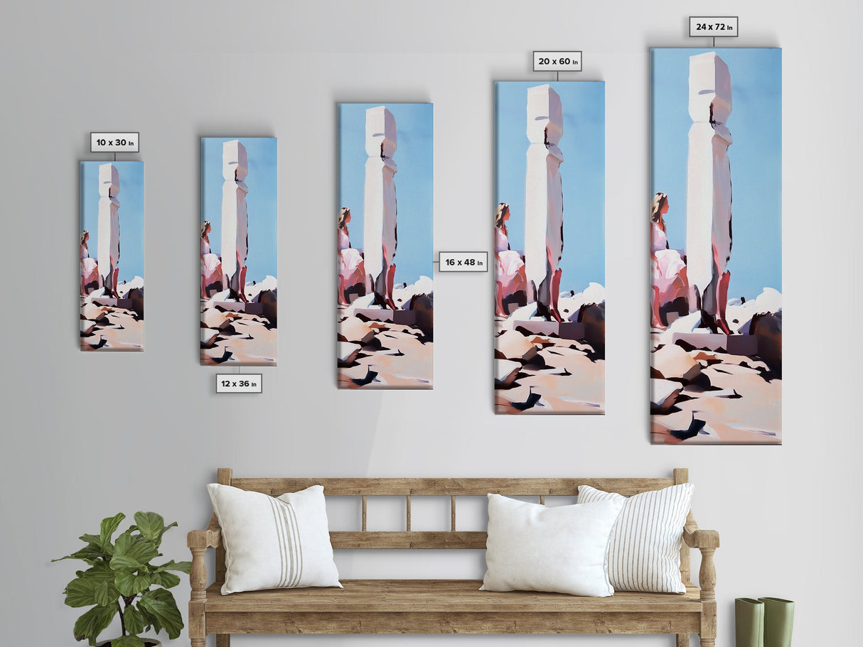 Stone Sculpture, Abstract Figure, Modern Minimalist Art, Desert Vibes, Contemporary Landscape, Earthy Tones, Framed Canvas Print