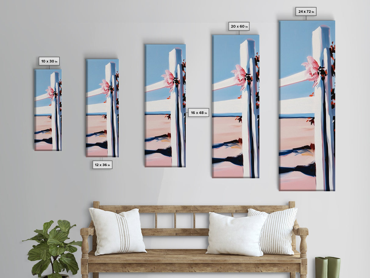 Seaside Fence, Nautical Wall Art, Coastal Home Decor, Beach Aesthetic, Framed Canvas Print, Ocean View Art, Minimalist Landscape