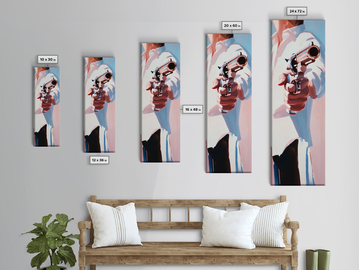 Gunman, Western Art, Framed Canvas Print, Modern Cowboy Wall Art, Masculine Office Decor, Dramatic Movie Scene, Pop Art Aesthetic