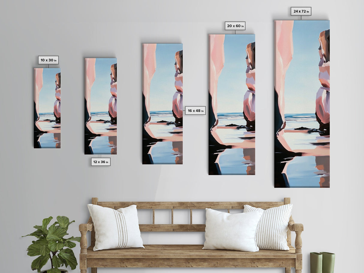 Coastal Rock, Ocean Reflections, Framed Canvas Print, Seaside Cliff Art, Beach House Decor, Minimalist Seascape, Relaxing Wall Art
