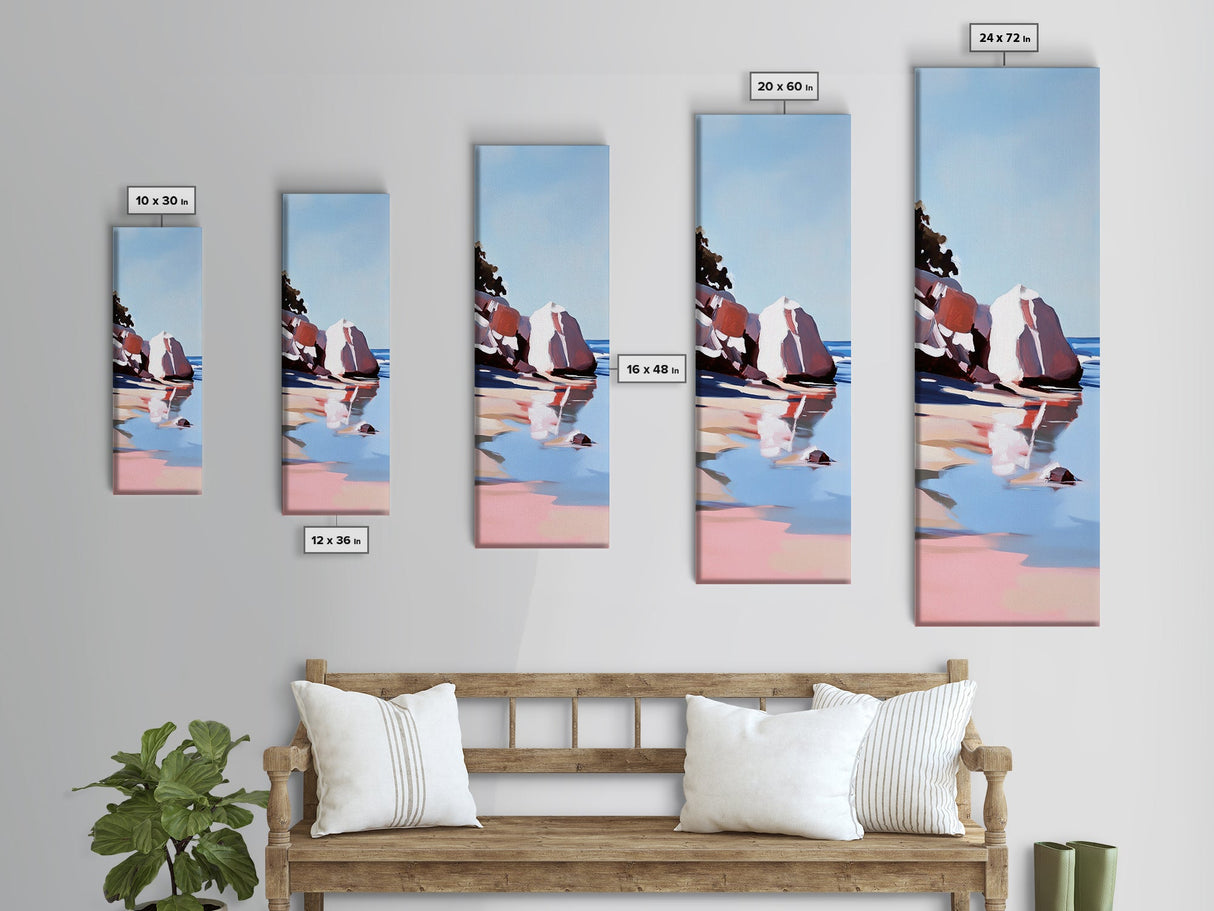 Zen Reflections, Water Inspired Art, Minimalist Beach Scene, Tranquil Nature Painting, Relaxing Decor, Modern Framed Canvas Print
