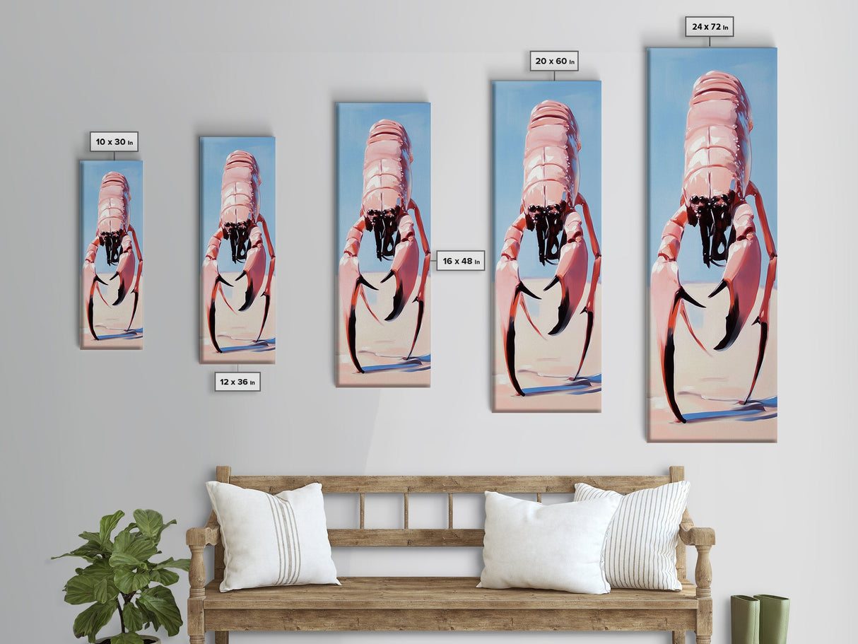 Giant Crab, Surreal Coastal Art, Marine Life Illustration, Beach House Wall Decor, Unique Wall Art, Nautical Aesthetic, Framed Canvas Print