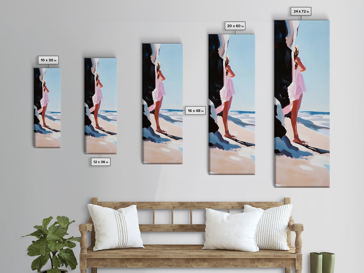 Serene Woman, Beach Reflection, Feminine Art, Framed Canvas Print, Coastal Aesthetic, Boho Minimalist, Bedroom Decor, Neutral Palette