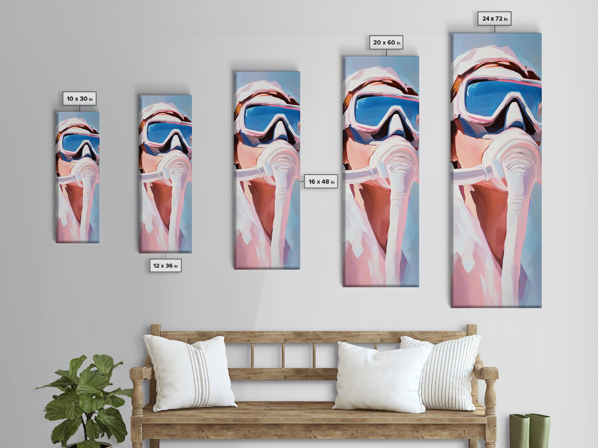 Gas Mask, Diver, Surrealist Art, Sci-Fi, Blue, White, Modern, Futuristic, Office, Living Room, Framed Canvas Print, Bedroom Art