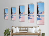 Winter Landscape, Snowy Scene, Mountain, Blue, White, Nature, Minimalist, Cabin Decor, Living Room, Framed Canvas Print