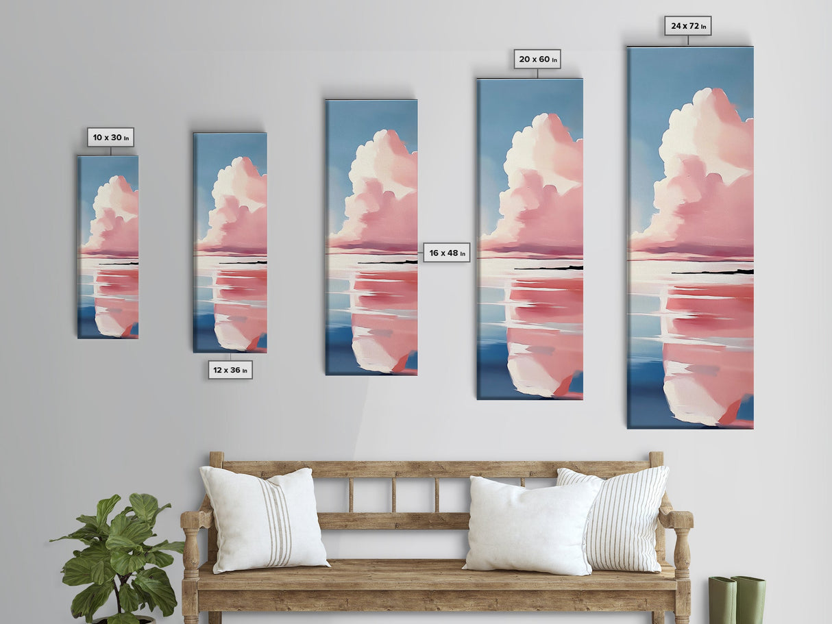 Pink Clouds, Coastal Wall Art, Minimalist Landscape, Modern Seascape, Large Framed Canvas Print, Living Room Art, Soft Pastel Decor