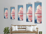 Pink Clouds, Coastal Wall Art, Minimalist Landscape, Modern Seascape, Large Framed Canvas Print, Living Room Art, Soft Pastel Decor