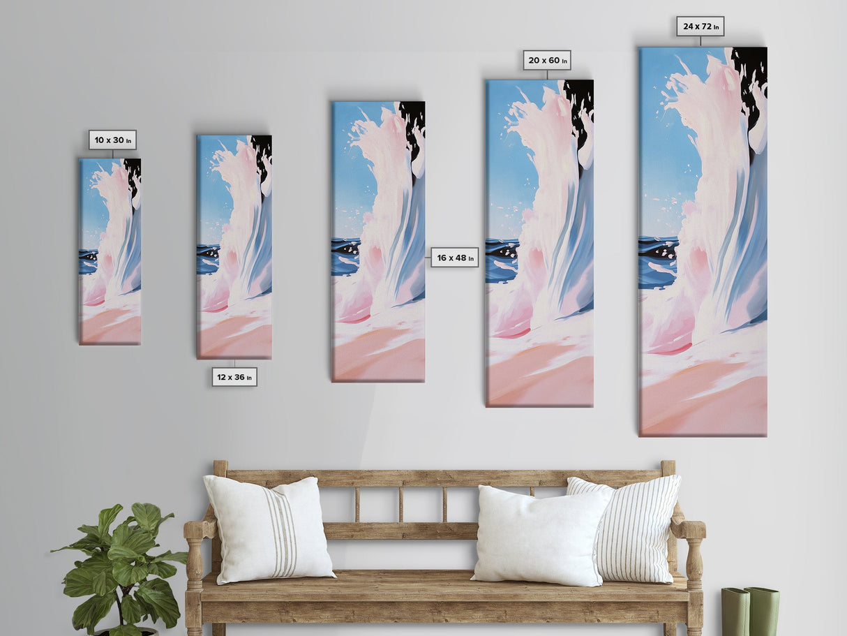 Ocean Wave, Beach Movement, Coastal Energy, Soft Pink Blue Seascape, Surf Lover Art, Modern Framed Canvas Print, Relaxing Wall Decor