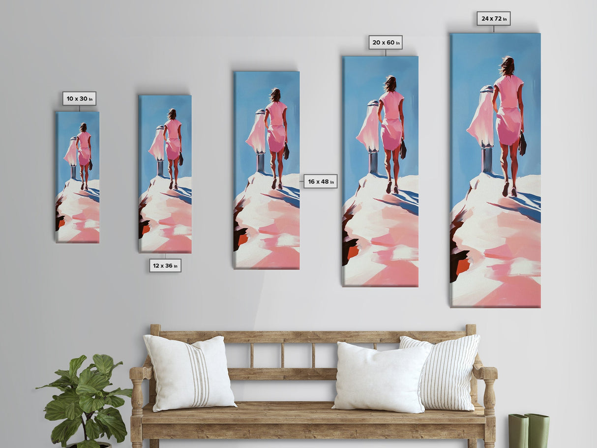 Fashion Model Walking, Feminine Wall Art, Chic Bedroom Decor, Soft Pastel Aesthetic, Minimalist Fashion Illustration, Canvas Print