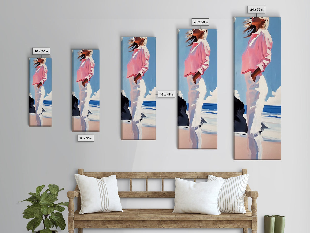 Coastal Breeze, Modern Boho, Soft Pastel Art, Framed Canvas Print, Bedroom Wall Decor, Feminine Aesthetic, Ocean Serenity