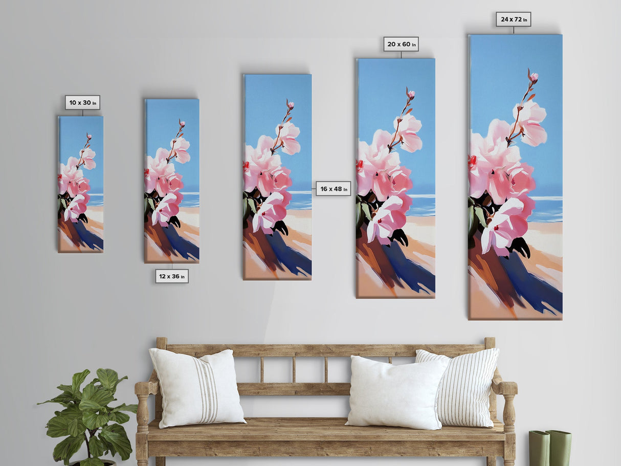 Pink Blooms, Floral Wall Art, Coastal Flower Decor, Living Room Print, Nature Art, Modern Botanical, Canvas Print, Minimalist Art