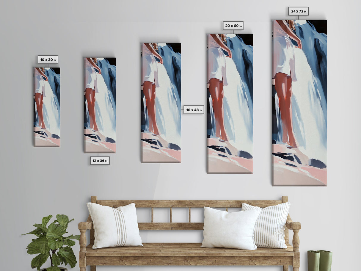 Waterfall Serenity, Woman Canvas Print, Nature Wall Art, Minimalist Decor, Dreamy Aesthetic, Boho Home Art, Earthy Tones