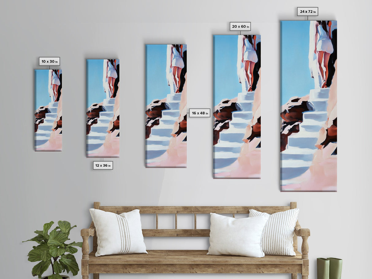 Cliffside Beauty, White Dress, Tranquil Escape, Canvas Print, Modern Wall Art, Boho Beach Decor, Bedroom Wall Art, Minimalist Coastal