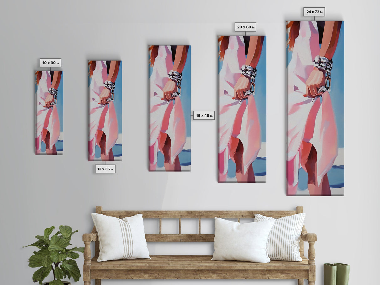 Elegant Woman, Fashion Illustration, Chic Wall Art, Framed Canvas Print, Pink and White, Modern Minimalist, Dressing Room Decor