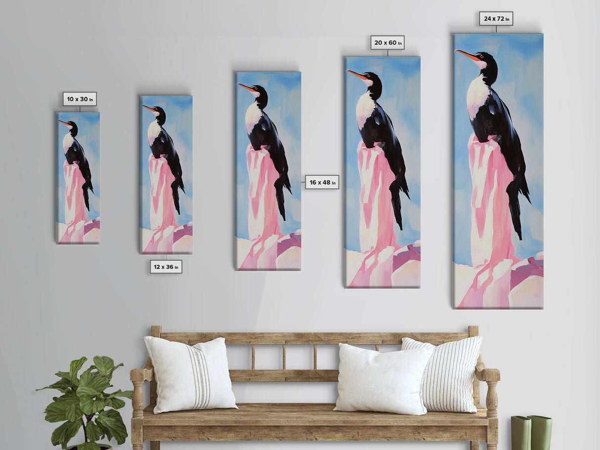 Modern Bird Art, Coastal Decor, Minimalist Painting, Framed Canvas Print, Black and White Animal Art, Living Room Wall Art, Nature Print
