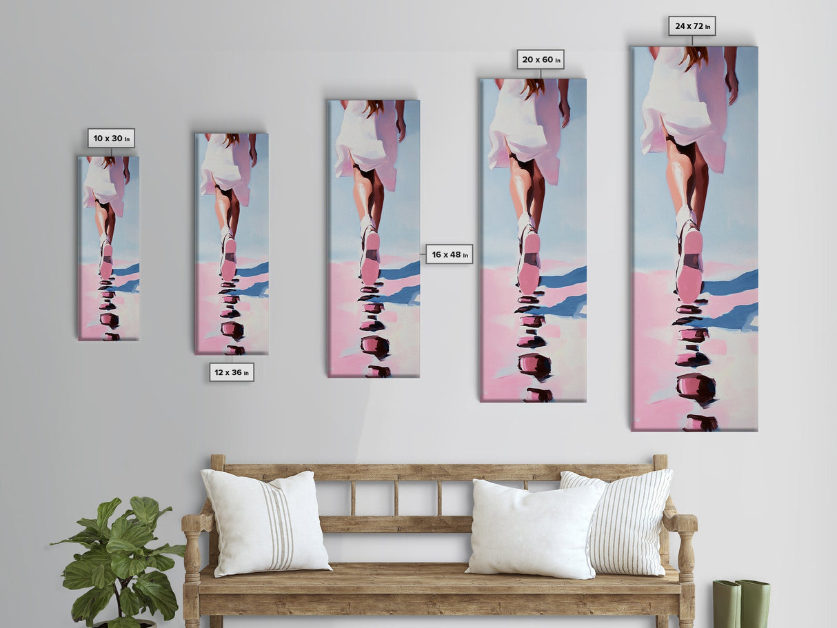Elegant Walking Art, Minimalist Fashion, Dreamy Pastel Print, Framed Canvas Print, Modern Aesthetic, Bedroom Wall Art, Stylish Home Decor