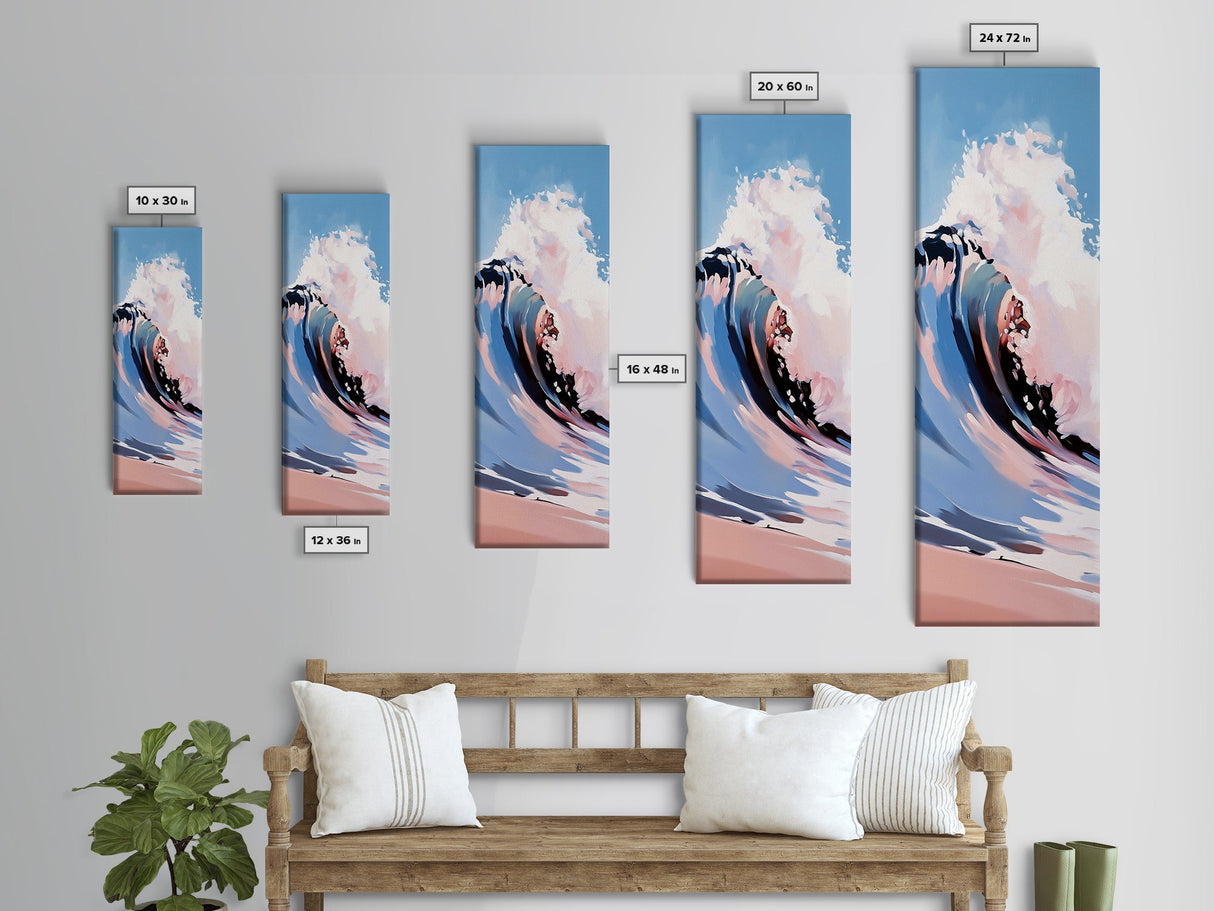 Ocean Wave Art, Coastal Surf Print, Pastel Beach Decor, Framed Canvas Print, Nautical Wall Art, Seascape Painting, Bathroom Wall Decor