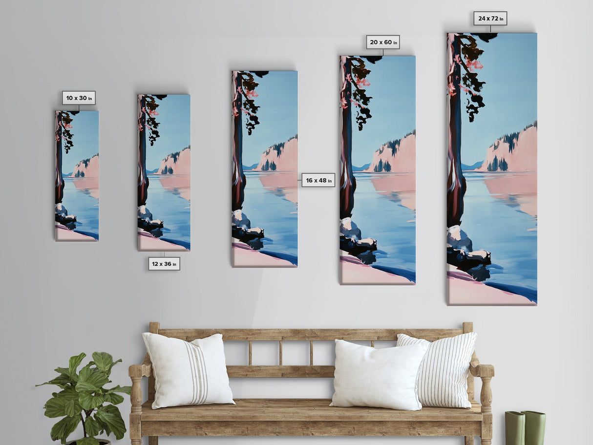 Lakeview Landscape, Minimalist Nature Art, Tranquil Waters, Framed Canvas Print, Modern Wall Decor, Pastel Home Art, Living Room Decor