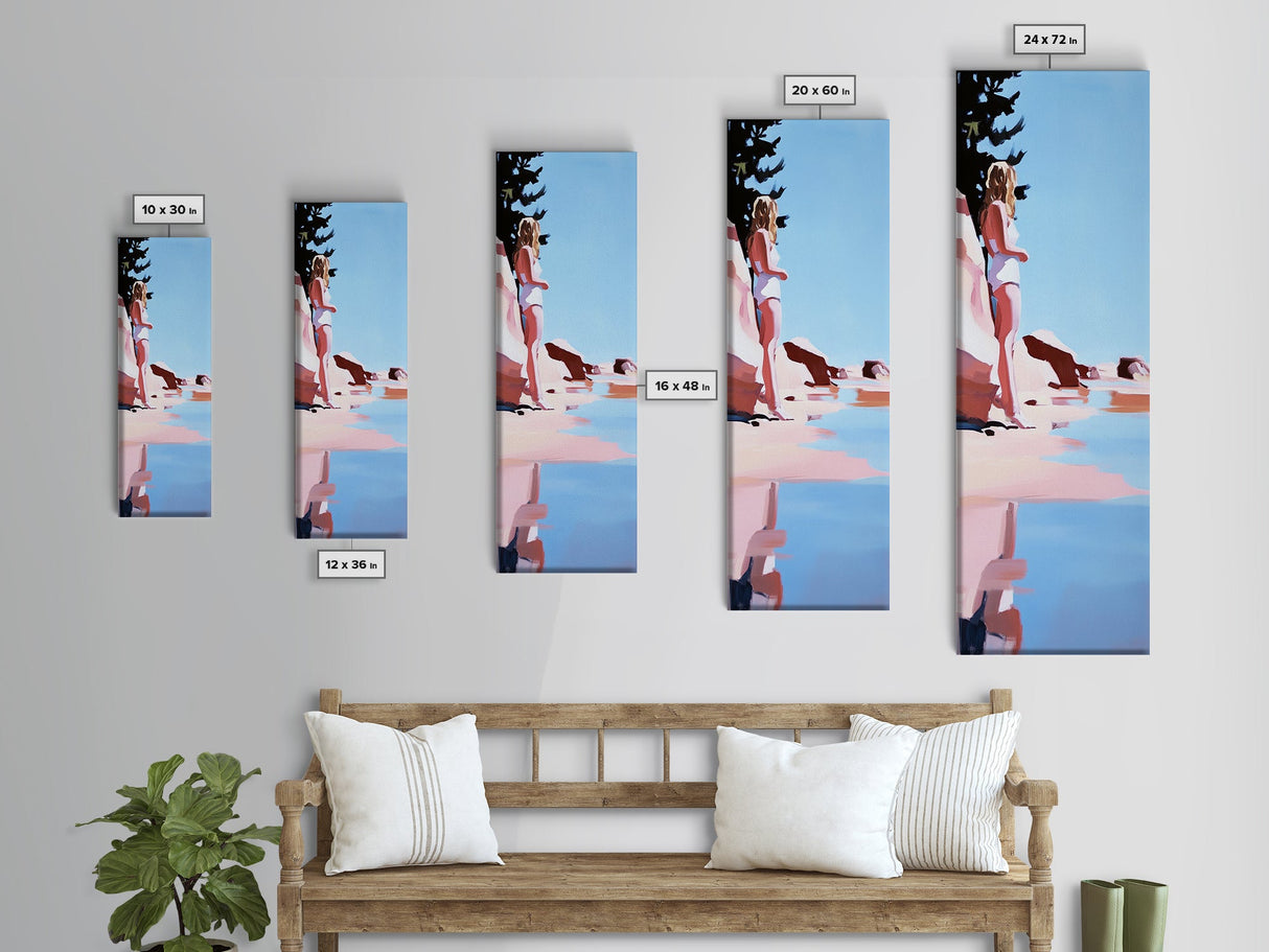 Woman by the Sea, Dreamy Coastal Art, Feminine Minimalist Print, Framed Canvas Print, Elegant Wall Art, Bedroom Decor, Modern Aesthetic