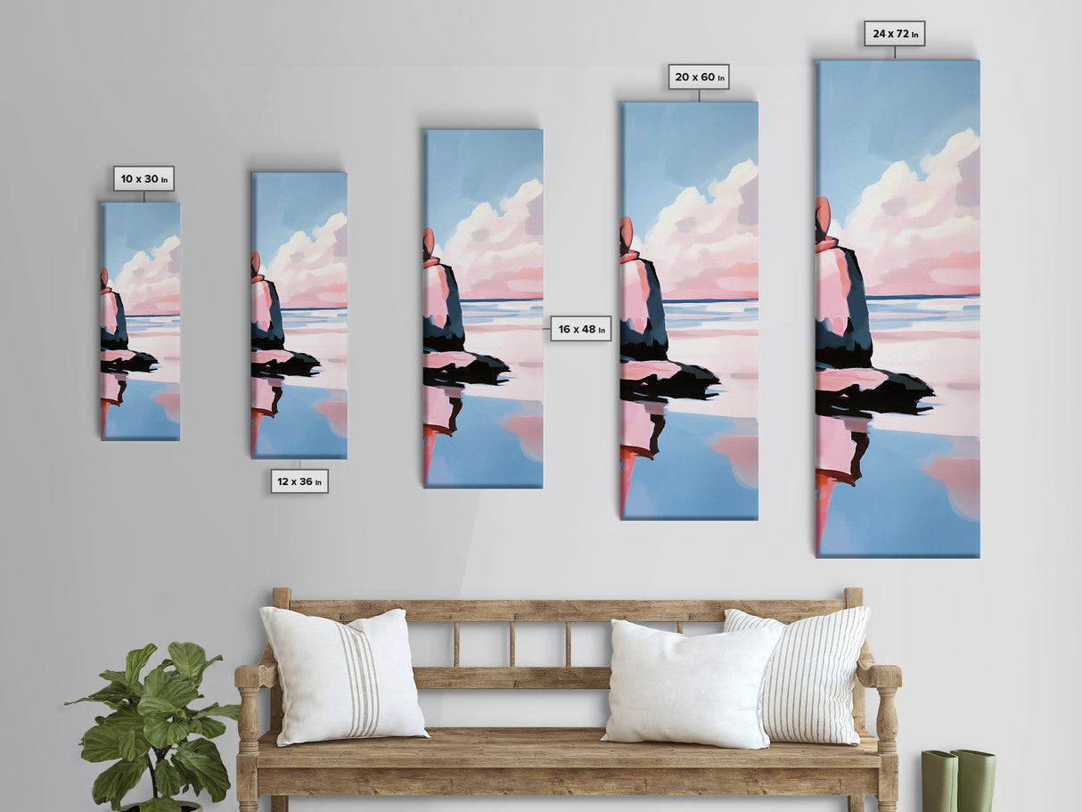 Sunset Beach Reflection, Dreamy Ocean Scene, Coastal Wall Art, Framed Canvas Print, Tranquil Landscape, Minimalist Home Decor
