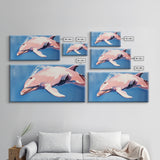 Dolphin Painting, Ocean Wall Art, Coastal Home Decor, Marine Life Artwork, Blue and Pink Art, Beach House Art, Framed Canvas Print