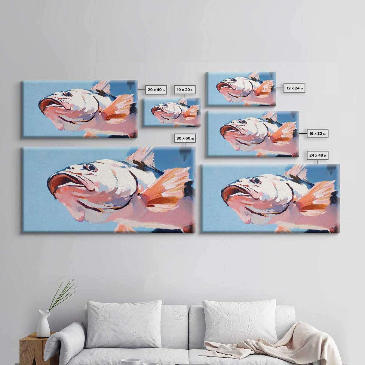 Pink Fish, Ocean Art, Coastal Aesthetic, Nautical Wall Art, Beach House Decor, Sea Life Painting, Living Room Wall Art, Canvas Print