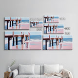 Beach Pier Painting, Coastal Ocean Scene, Nautical Seascape Art, Minimalist Modern Aesthetic, Relaxing Summer Wall Decor, Canvas Print