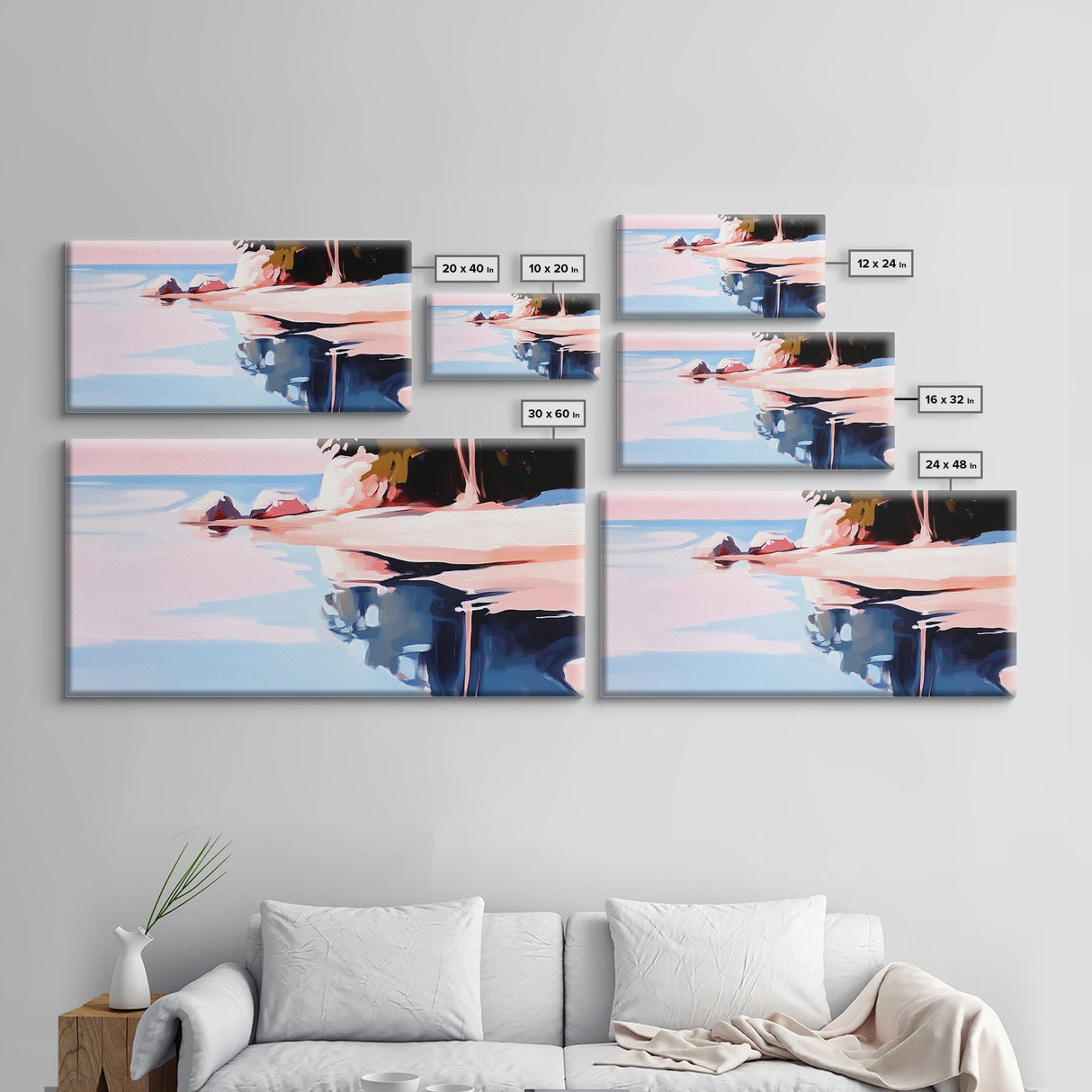 Serene Lake Reflection, Tranquil Water Scene, Minimalist Landscape, Framed Canvas Print, Living Room Wall Art, Coastal Wall Decor