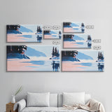 Mountain Lake, Peaceful Nature Art, Minimalist Alpine Landscape, Framed Canvas Print, Cabin Wall Decor, Calm Winter Aesthetic.