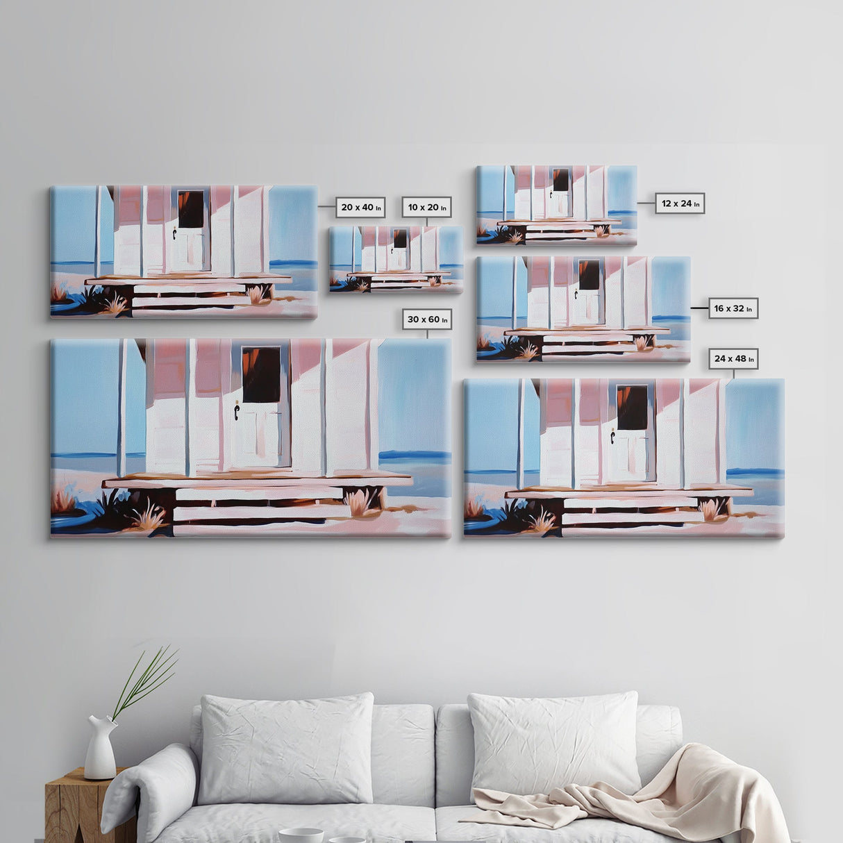 White House, Oceanfront, Rustic, Framed Canvas Print, Coastal Decor, Minimalist Art, Beach House Wall Art, Serene Living Room Art
