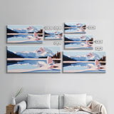 Mountain Reflection, Snowy Lake, Framed Canvas Print, Nature Wall Art, Minimalist Landscape, Living Room Decor, Blue and White Art