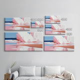 Ocean Wave, Pink Surf, Beach Reflection, Framed Canvas Print, Coastal Wall Art, Modern Minimalist Decor, Living Room Wall Art, Pastel Tones