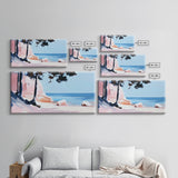 Beach Cliffs, Ocean Landscape, Coastal Art, Modern Wall Decor, Living Room Art, Framed Canvas Print, Minimalist Seascape, Pastel Artwork