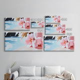 Blossom Beach, Floral Seascape, Coastal Art, Pastel Wall Decor, Living Room Art, Canvas Print, Minimalist Nature Painting, Tranquil Artwork