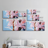 Pink Flowers, Floral Art, Nature Painting, Canvas Print, Spring Wall Decor, Botanical Artwork, Bedroom Decor, Minimalist Pastel Painting