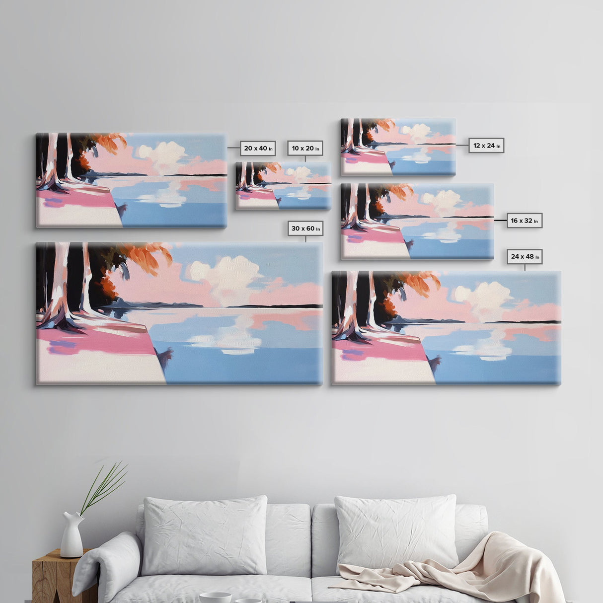 Serene Lake View, Tranquil Waters, Sunset Reflection, Nature Wall Art, Framed Canvas Print, Living Room Decor, Minimalist Landscape