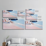 Sandy Beach, Ocean Shore, Soft Pastels, Seaside Tranquility, Framed Canvas Print, Coastal Wall Art, Bathroom Decor, Nautical Painting