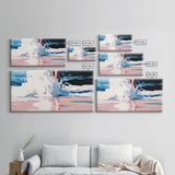 Ocean Waves Splash, Coastal Surf Print, Dynamic Beach Wall Art, Nautical Seaside Decor, Modern Blue Aesthetic, Bathroom Canvas Print