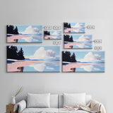 Cloudy Seascape Reflection, Tranquil Coastal Print, Minimalist Ocean Decor, Soft Pastel Landscape, Zen Home Art, Bedroom Framed Canvas Print