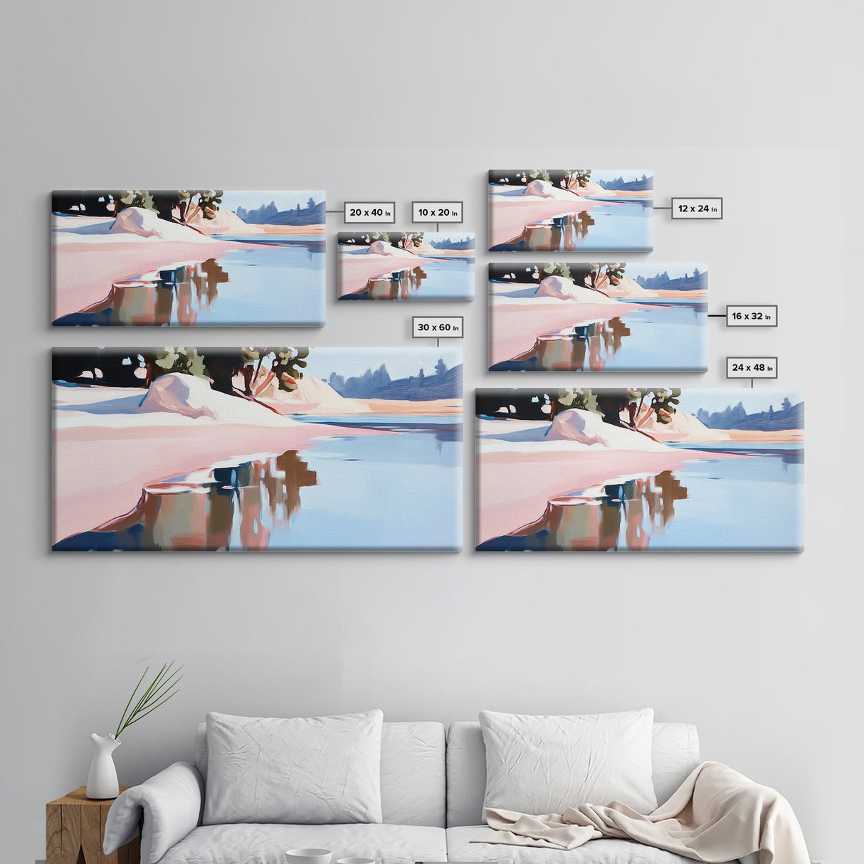 Coastal Tree, Overhang, Canvas Print, Ocean-inspired decor, modern beach wall art, pastel seascape, tranquil scenery, tropical vibes