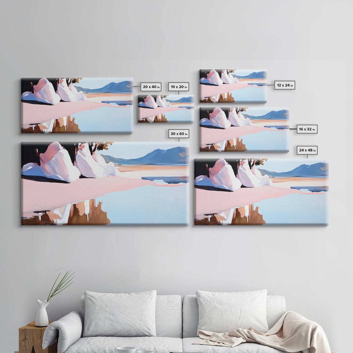 Beach Reflection, Sand, Canvas Print, Modern coastal decor, boho beach painting, tranquil water reflections, soft pastels, minimalist art