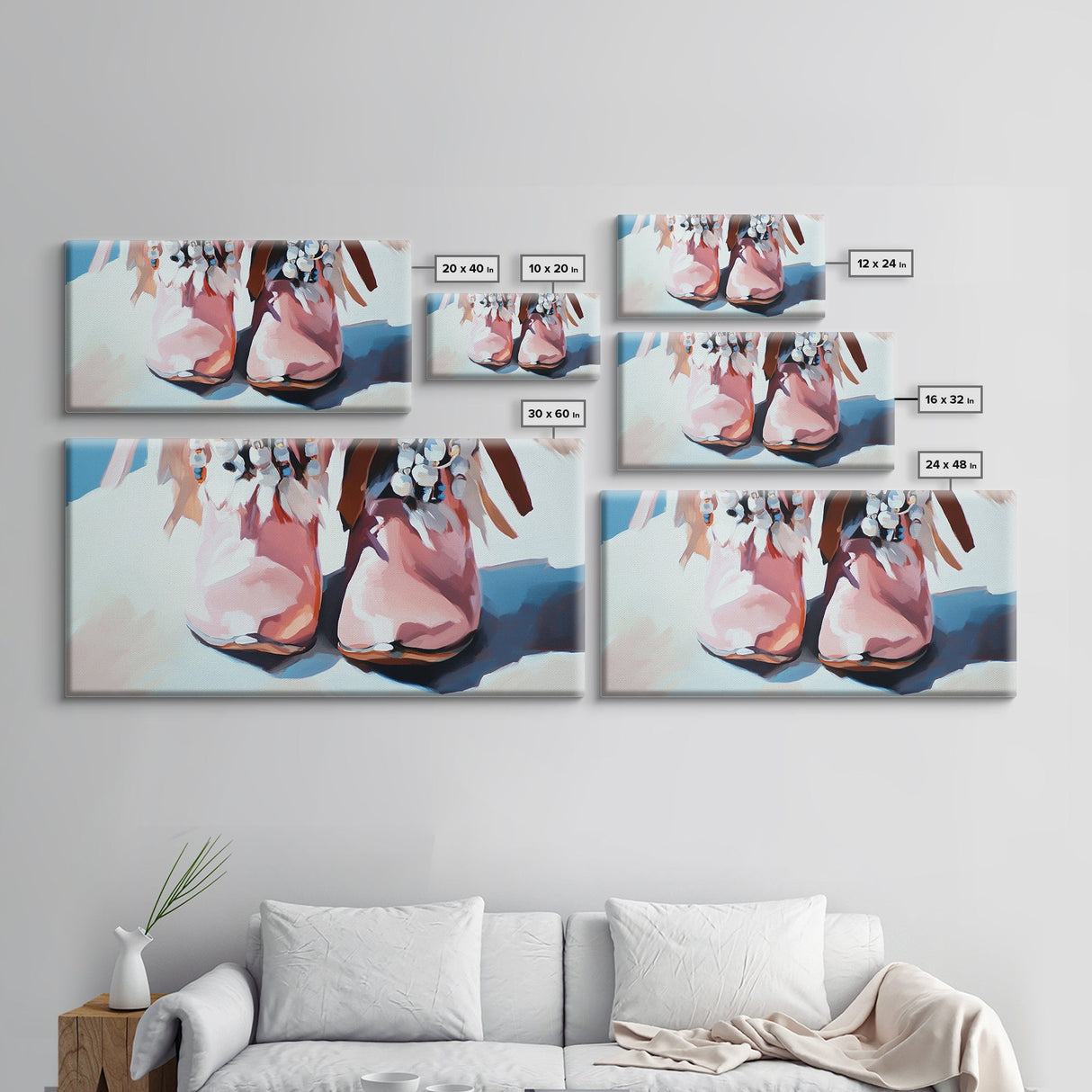 Boho Boots, Western Fashion, Beaded Cowboy Style, Rustic Aesthetic, Country Chic Decor, Modern Americana Art, Bedroom Wall Art