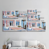 Palm Villa, Tropical House, Beach Home, Coastal Living, Pink Wall Art, Modern Architecture, Vacation House, Minimalist, Canvas Print